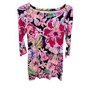 Lilly Pulitzer Women's Small Sophie Dress Floral Design Half Sleeves Scoop Neck
